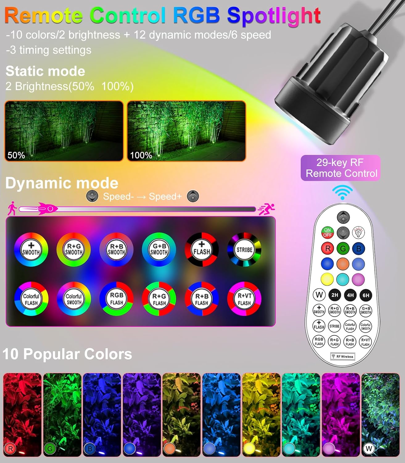 uces solares 6 en 1 para paisaje, focos RGB que cambian de color