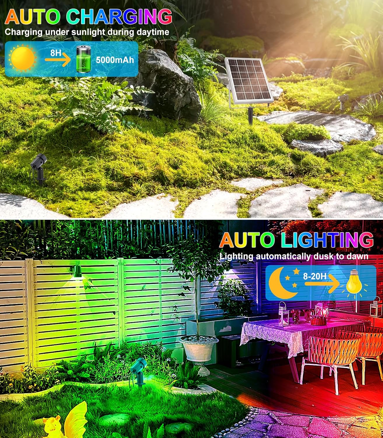 uces solares 6 en 1 para paisaje, focos RGB que cambian de color